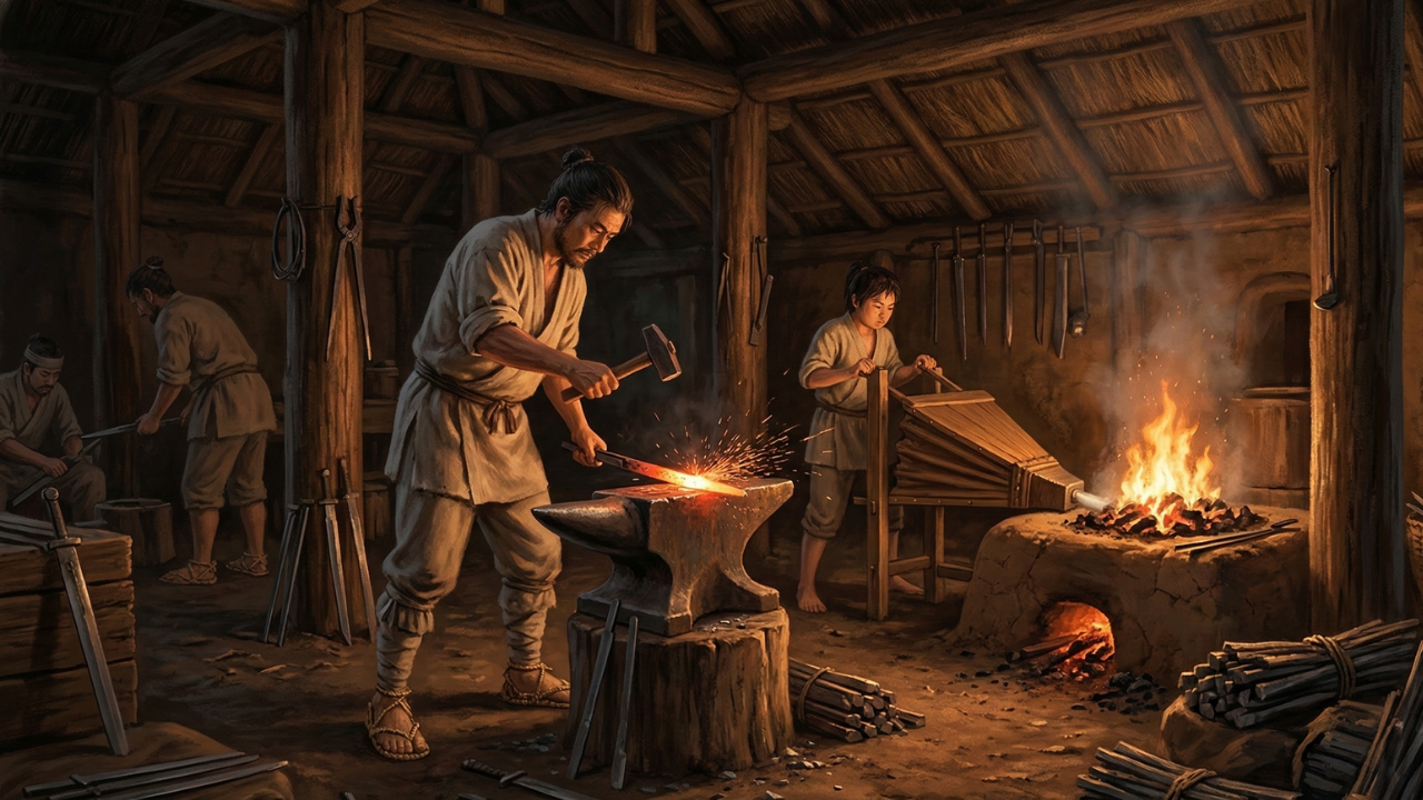 Ancient Japanese forge — the origins of Miki's blacksmithing tradition dating back 1,500 years